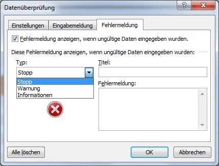 Fehlermeldung bei einem Dropdown Menü in Excel anzeigen