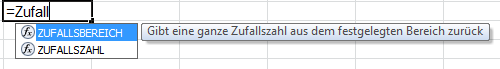 Eingabe der Funktion in MS Excel 2010