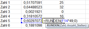 Erstellen von 6 Zufallszahlen mit Excel