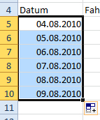 Ergebnis Auto Ausfüllen in Excel