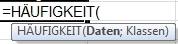 Eingabe der Funktion Häufigkeit in Excel 