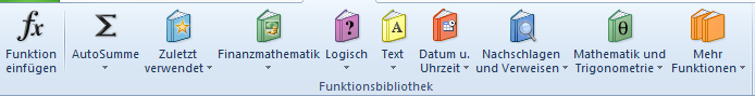 Linker Teil des Menüs Formeln in Excel