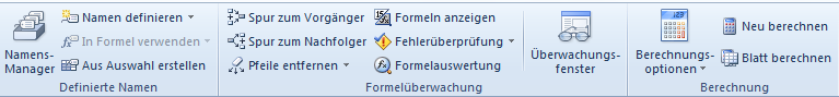 Zweiter Teil des Menübandes Formeln in Excel