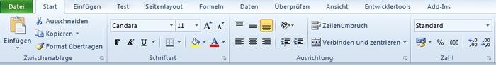 erster Teil des Menüs Start in MS Excel