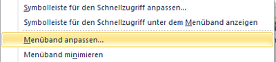 Menüband von MS Excel individuell anpassen
