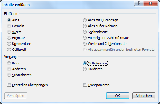 Excel Tabelle mit festem Wert modifizieren