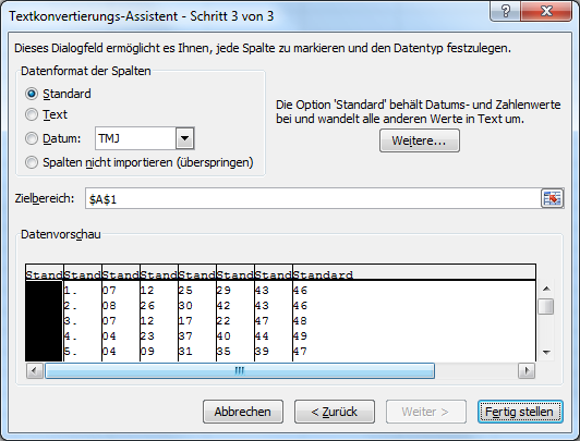 Excel Text in Spalten aufteilen Schritt 3