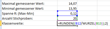 Berechnung von statistischen Werten für Excel Histogramm