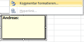 Excel Kommentar formatieren