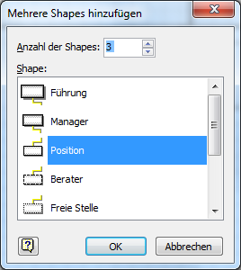 Mehrere gleichartige Shapes im Visio Organigramm einfügen