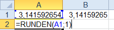 Eingabe Formel für Excel Funktion runden()